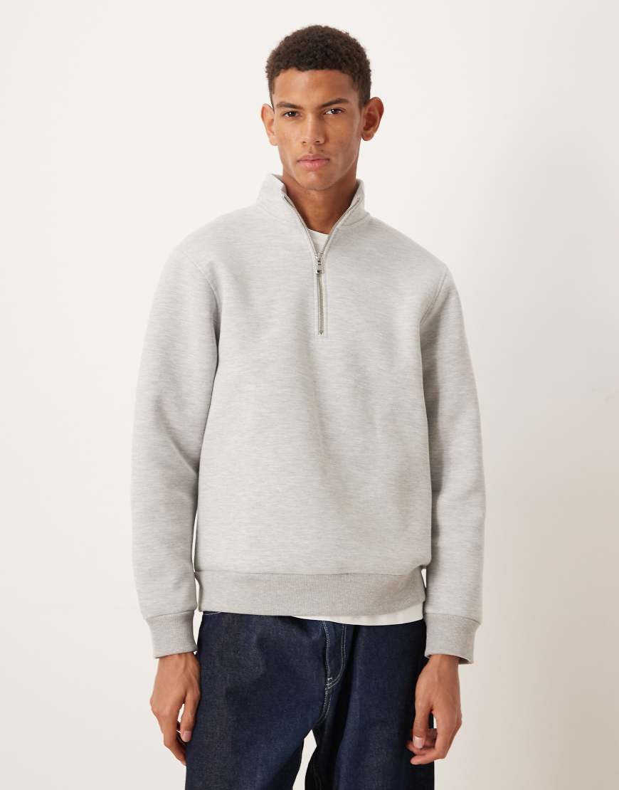 ASOS DESIGN - Oversize-Sweatshirt in Grau meliert aus schwerem Stoff in Neoprenoptik mit kurzem Reißverschluss von ASOS DESIGN