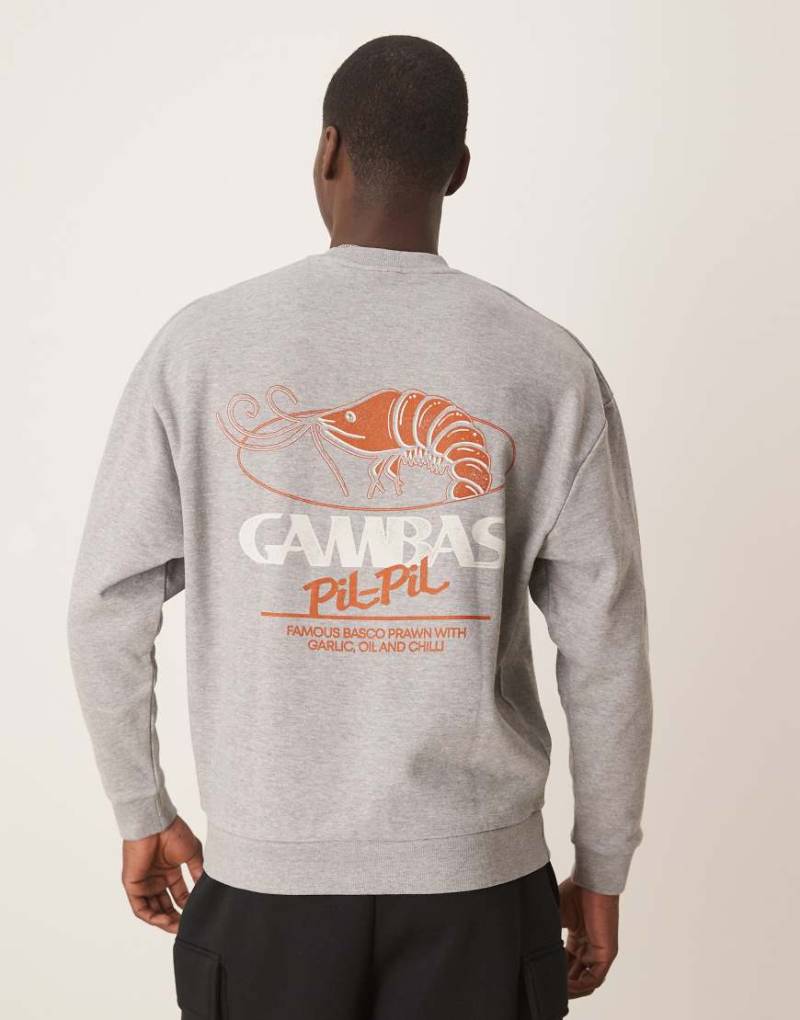 ASOS DESIGN - Sweatshirt in grau meliert mit Shrimp-Prints von ASOS DESIGN