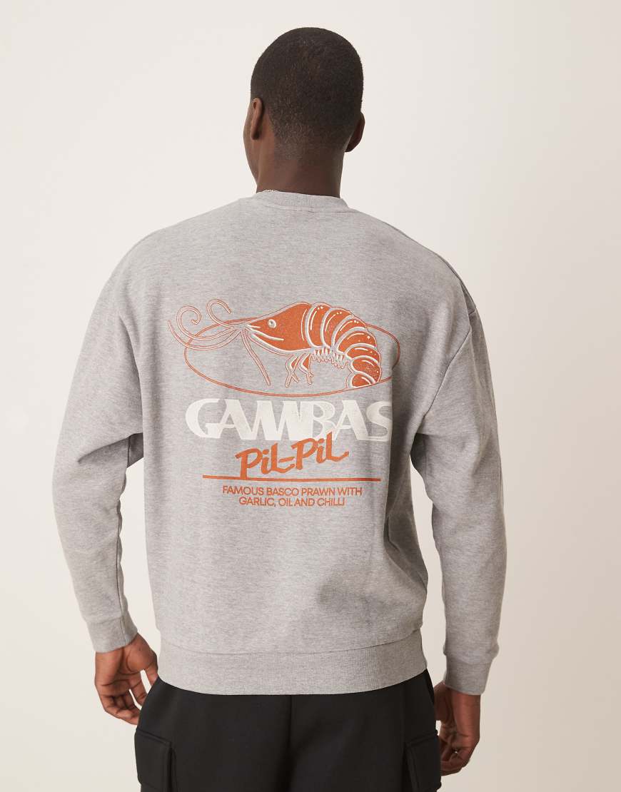 ASOS DESIGN - Sweatshirt in grau meliert mit Shrimp-Prints ASOS DESIGN - Sweatshirt in grau meliert mit Shrimp-Prints von ASOS DESIGN