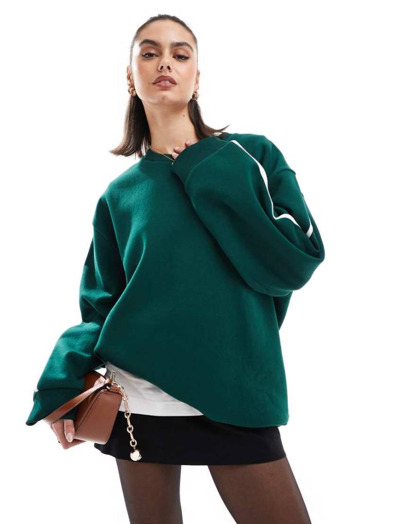 ASOS DESIGN - Oversize-Sweatshirt in Grün mit seitlichem Streifen von ASOS DESIGN