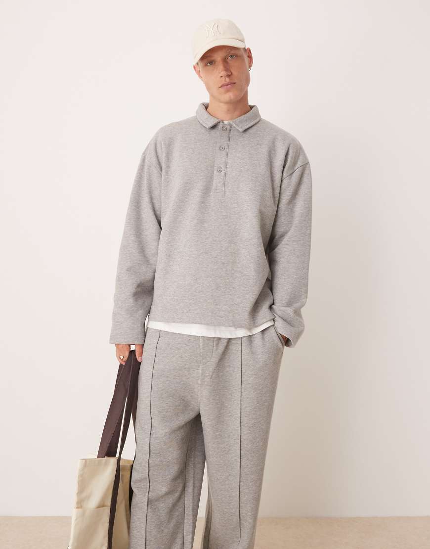ASOS DESIGN - Oversize-Sweatshirt in Kalkgrau mit Polokragen, Kombiteil ASOS DESIGN - Oversize-Sweatshirt in Kalkgrau mit Polokragen, Kombiteil von ASOS DESIGN