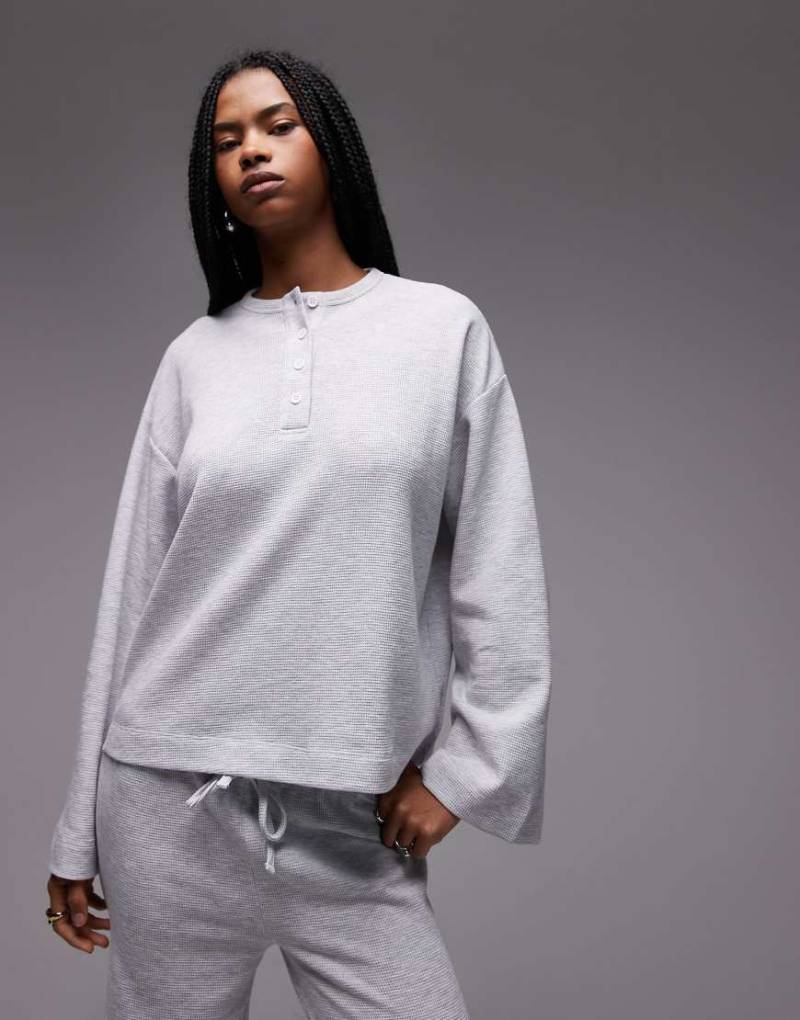 ASOS DESIGN - Oversize-Sweatshirt in meliertem Eisgrau mit Henley-Ausschnitt, Kombiteil von ASOS DESIGN