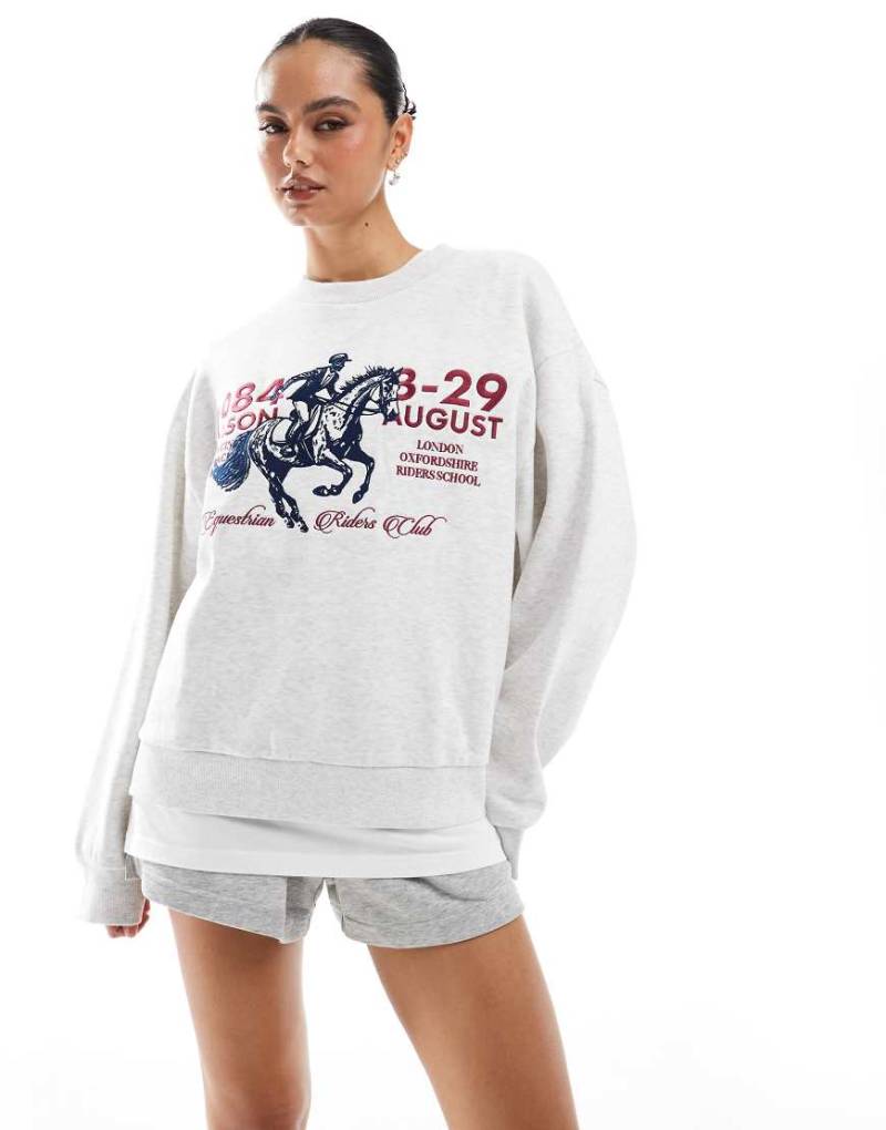 ASOS DESIGN - Oversize-Sweatshirt in meliertem Eisgrau mit Pferde-Print von ASOS DESIGN