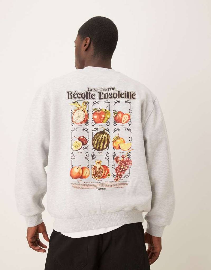 ASOS DESIGN - Oversize-Sweatshirt in meliertem Grau mit Frucht-Rückenprint von ASOS DESIGN