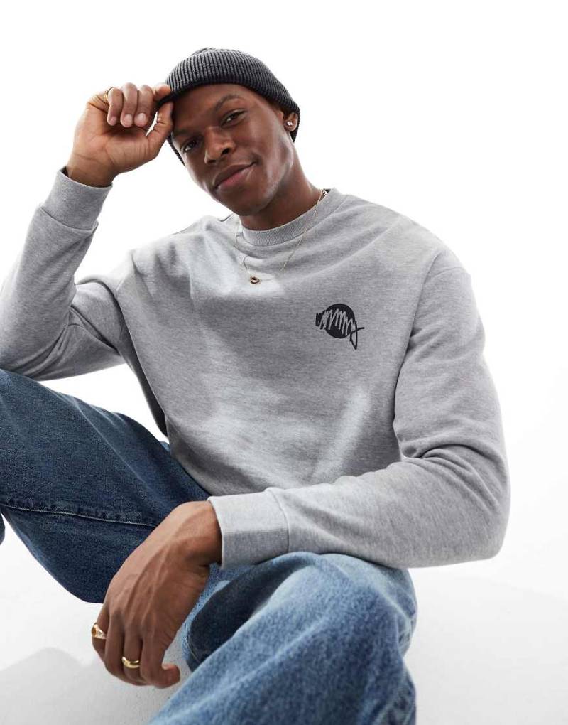 ASOS DESIGN - Oversize-Sweatshirt in meliertem Grau mit Print von ASOS DESIGN