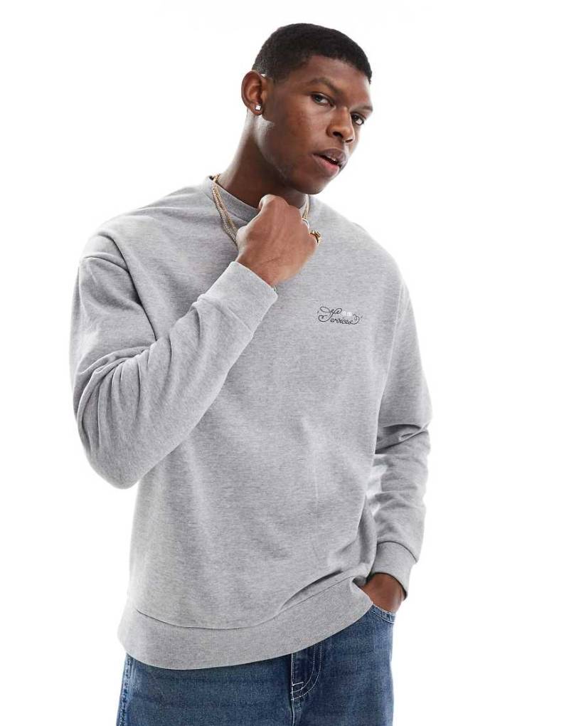 ASOS DESIGN - Oversize-Sweatshirt in meliertem Grau mit Print von ASOS DESIGN