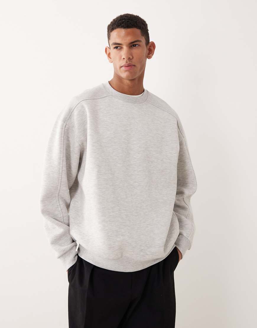 ASOS DESIGN - Oversize-Sweatshirt in meliertem Grau mit gerippten Einsätzen-Weiß von ASOS DESIGN