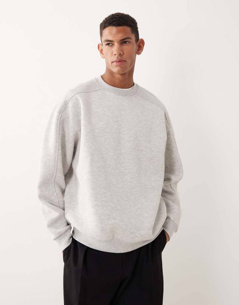 ASOS DESIGN - Oversize-Sweatshirt in meliertem Grau mit gerippten Einsätzen-Weiß von ASOS DESIGN