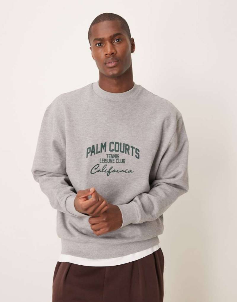 ASOS DESIGN - Sweatshirt in grau meliert mit grünem Print auf der Brust von ASOS DESIGN