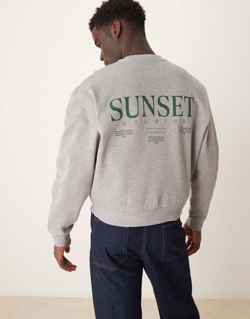 ASOS DESIGN - Oversize-Sweatshirt in meliertem Grau mit überschnittenen Schultern und Sunset-Print ASOS DESIGN - Oversize-Sweatshirt in meliertem Grau mit überschnittenen Schultern und Sunset-Print von ASOS DESIGN
