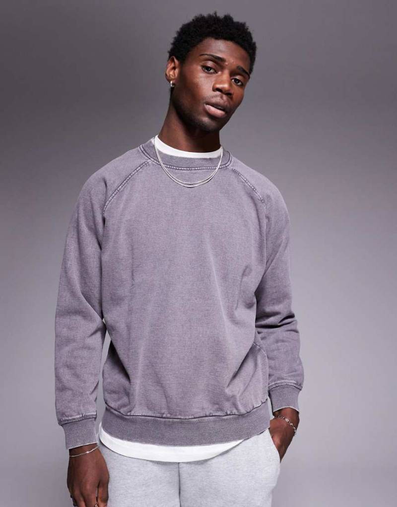 ASOS DESIGN - Oversize-Sweatshirt in verwaschenem Grau mit Raglanärmeln, Kombiteil von ASOS DESIGN