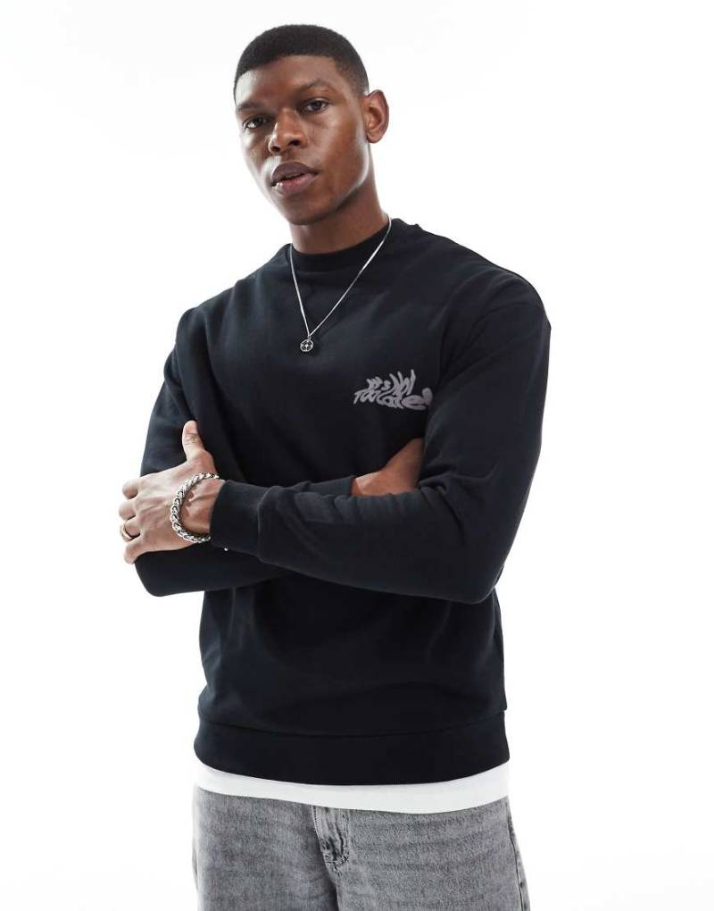 ASOS DESIGN - Oversize-Sweatshirt in Schwarz mit abstraktem Textprint auf dem Rücken von ASOS DESIGN
