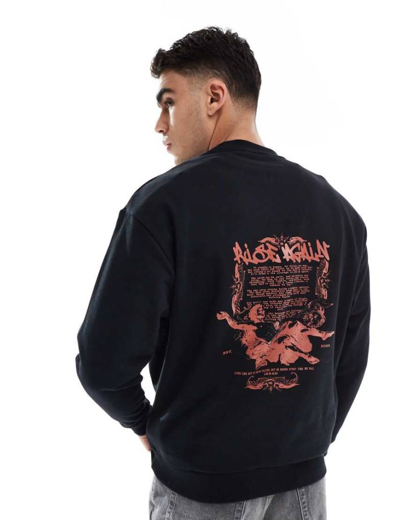 ASOS DESIGN - Oversize-Sweatshirt in Schwarz mit Graffiti-Print auf dem Rücken von ASOS DESIGN