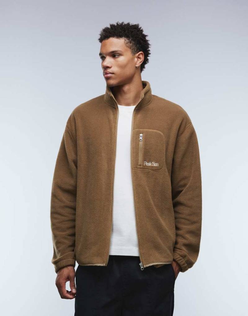 ASOS DESIGN - Locker geschnittenes Fleece-Sweatshirt in Braun mit Stehkragen, Reißverschluss und Brusttasche-Brown ASOS DESIGN - Locker geschnittenes Fleece-Sweatshirt in Braun mit Stehkragen, Reißverschluss und Brusttasche-Brown von ASOS DESIGN