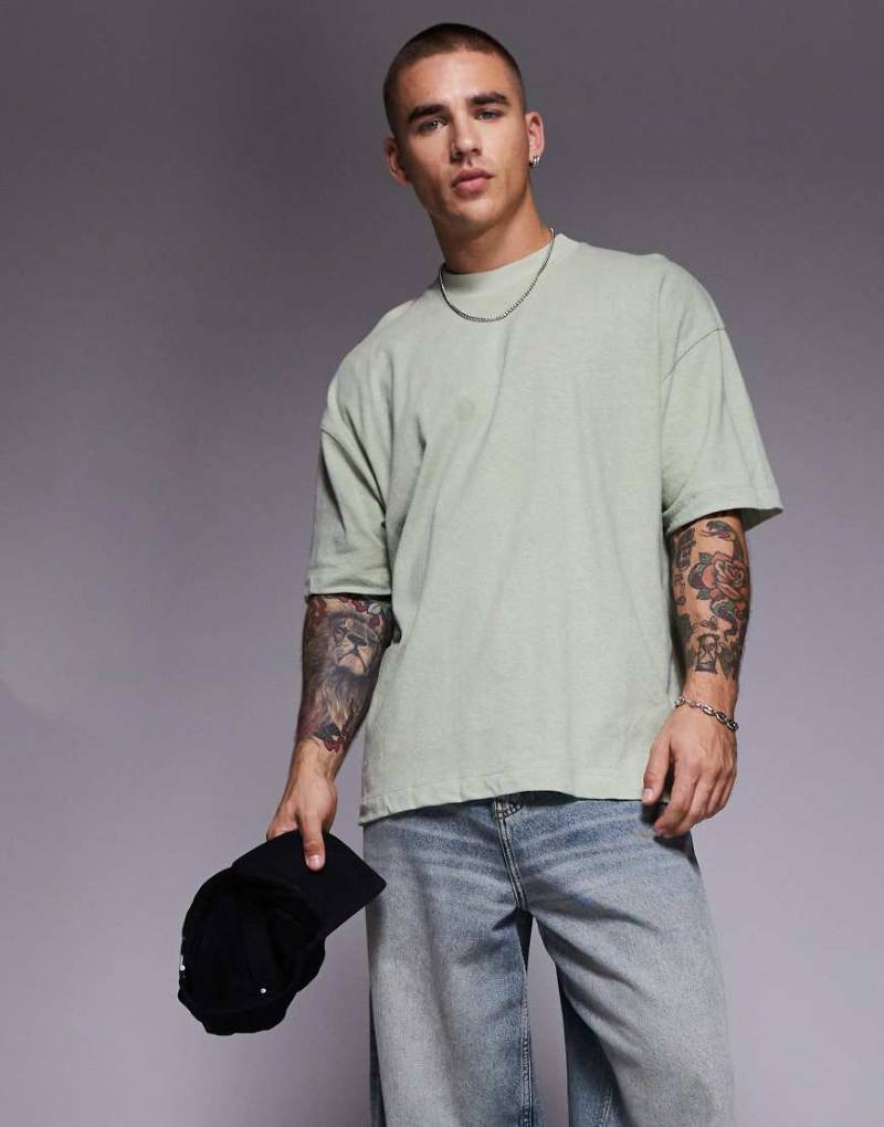 ASOS DESIGN - Oversize-T-Shirt aus Leinenmix in Salbeigrün von ASOS DESIGN