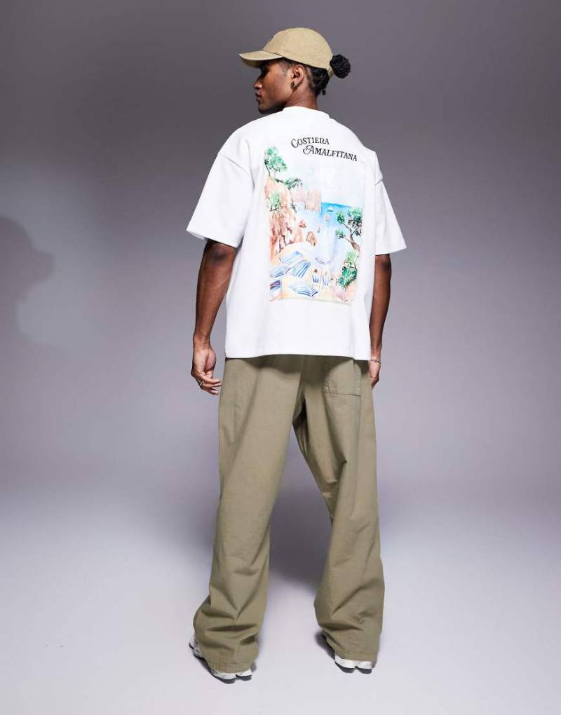 ASOS DESIGN - Oversize-T-Shirt aus sehr schwerem Material in Weiß mit Landschafts-Print von ASOS DESIGN
