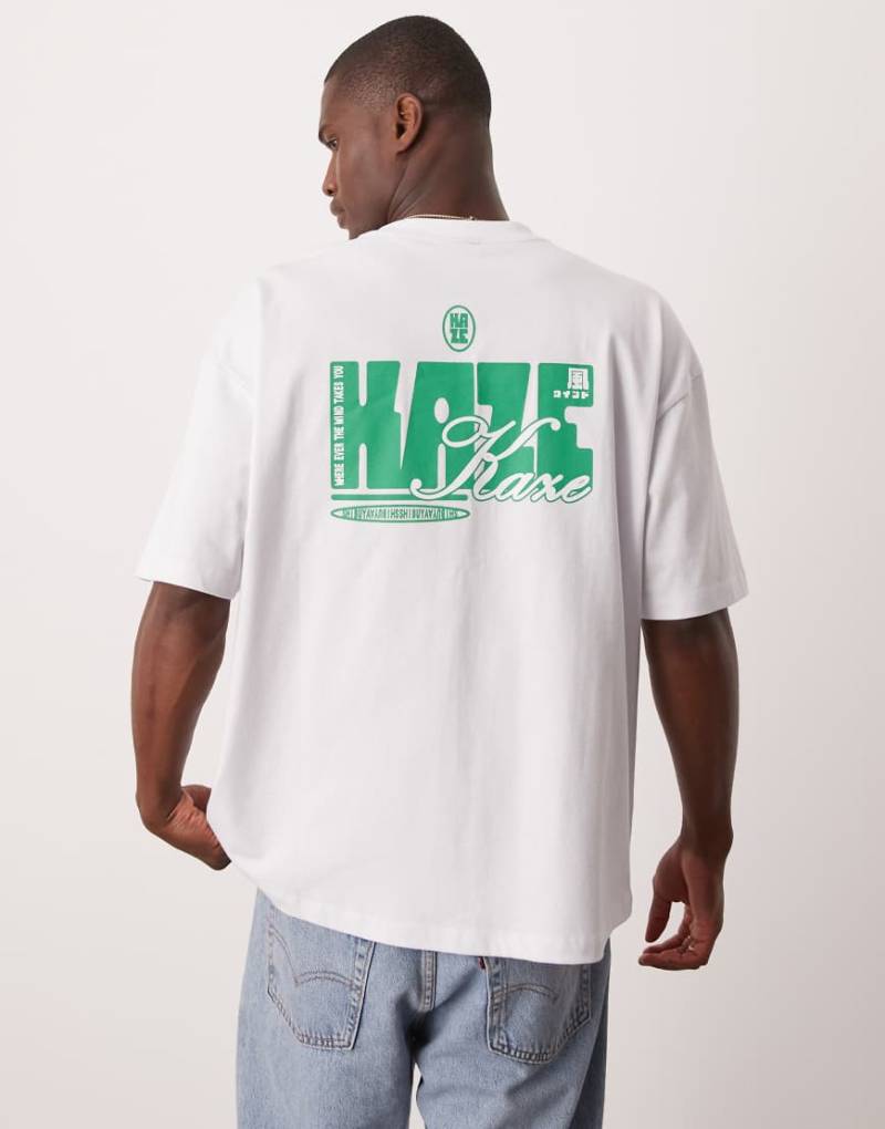 ASOS DESIGN - Oversize-T-Shirt aus schwerem Material in Weiß mit Print von ASOS DESIGN