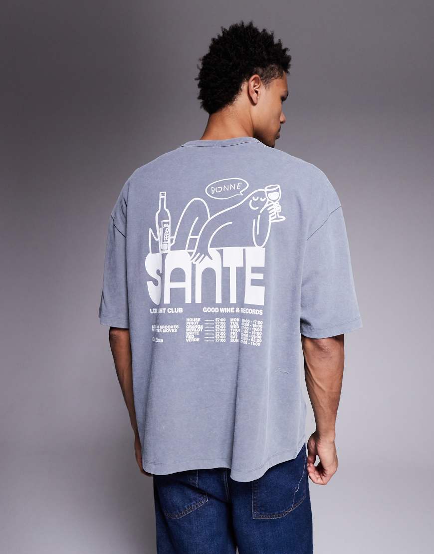 ASOS DESIGN - Oversize-T-Shirt aus schwerem Material in verwaschenem grau mit „Food & Drink"-Grafikprint von ASOS DESIGN
