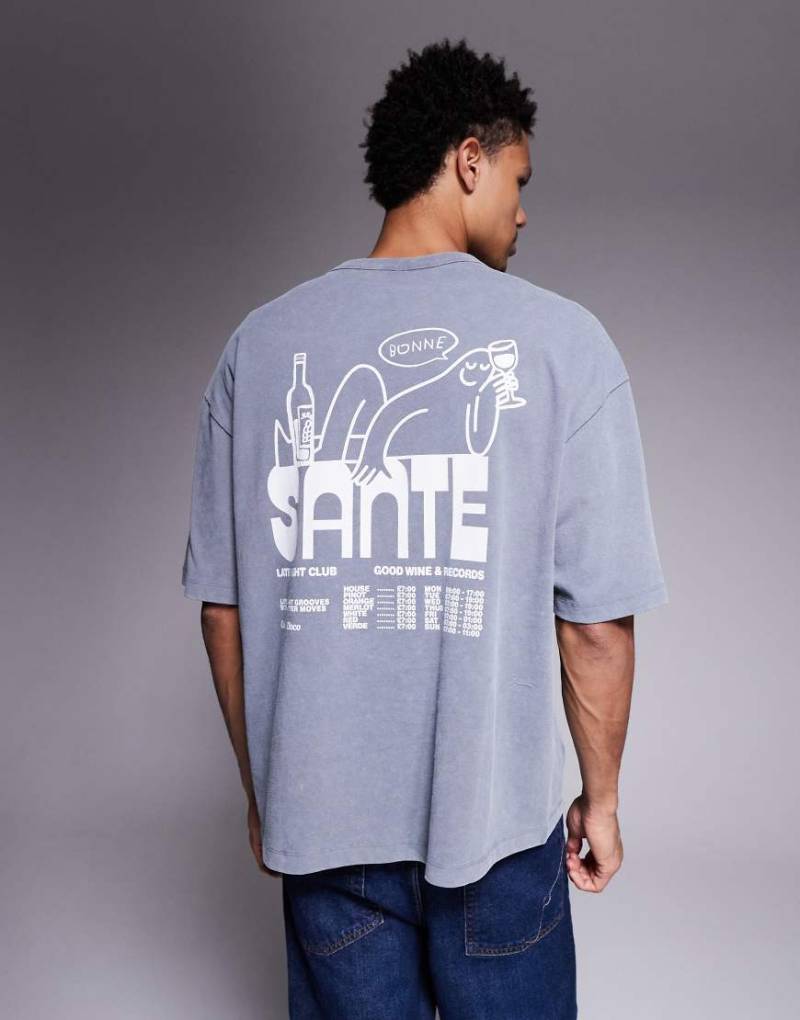ASOS DESIGN - Oversize-T-Shirt aus schwerem Material in verwaschenem grau mit „Food & Drink"-Grafikprint von ASOS DESIGN