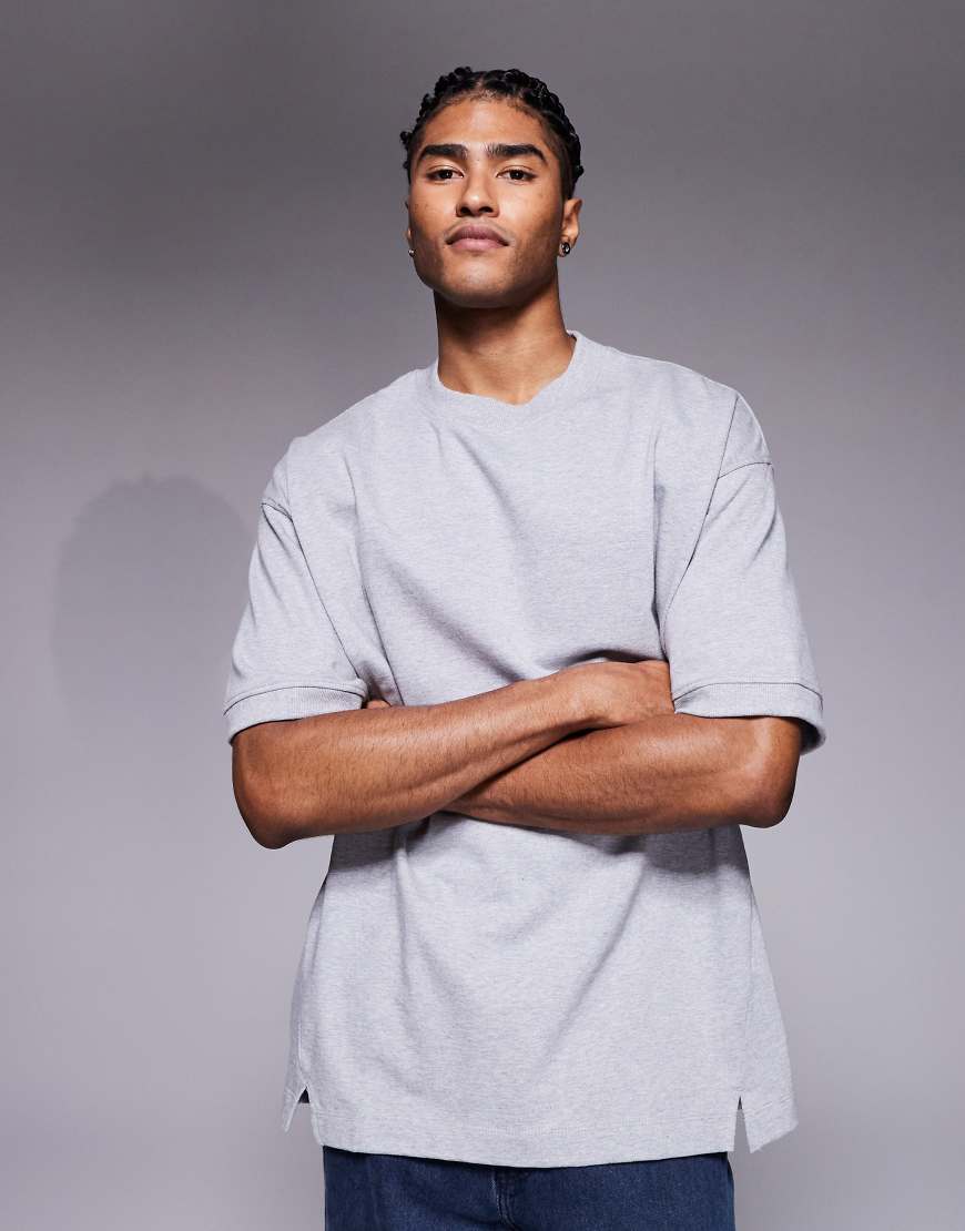 ASOS DESIGN - Oversize-T-Shirt aus sehr schwerem Stoff in meliertem Grau von ASOS DESIGN