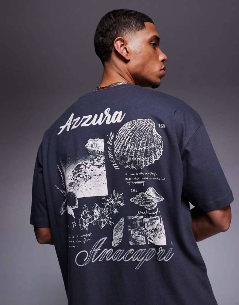 ASOS DESIGN - Oversize-T-Shirt in Anthrazit mit Landschaftsgrafik-Prints-Grau von ASOS DESIGN