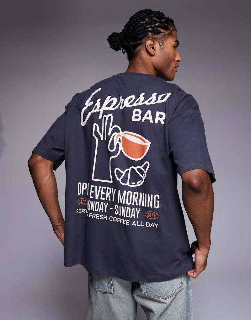 ASOS DESIGN - Oversize-T-Shirt in Anthrazit mit Nahrungsmittel-Grafikprint-Grau von ASOS DESIGN