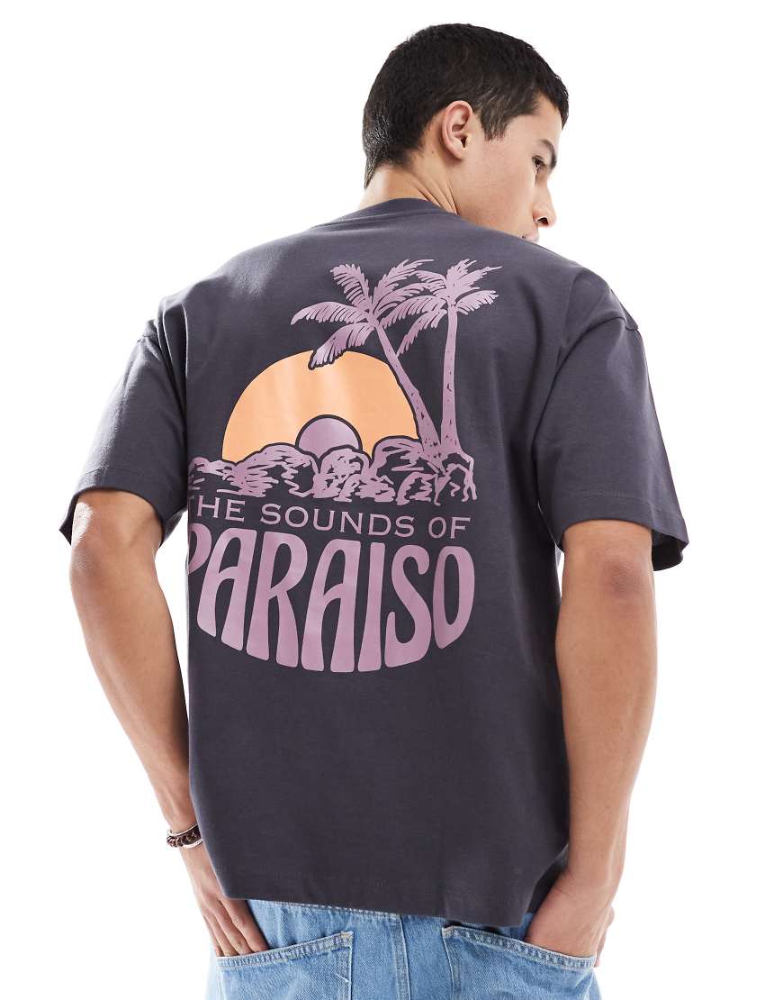 ASOS DESIGN - Oversize-T-Shirt in Anthrazit mit Palmen-Grafikprint-Grau ASOS DESIGN - Oversize-T-Shirt in Anthrazit mit Palmen-Grafikprint-Grau von ASOS DESIGN