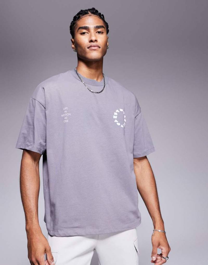 ASOS DESIGN - Oversize-T-Shirt in Anthrazit mit Sportgrafik-Grau von ASOS DESIGN