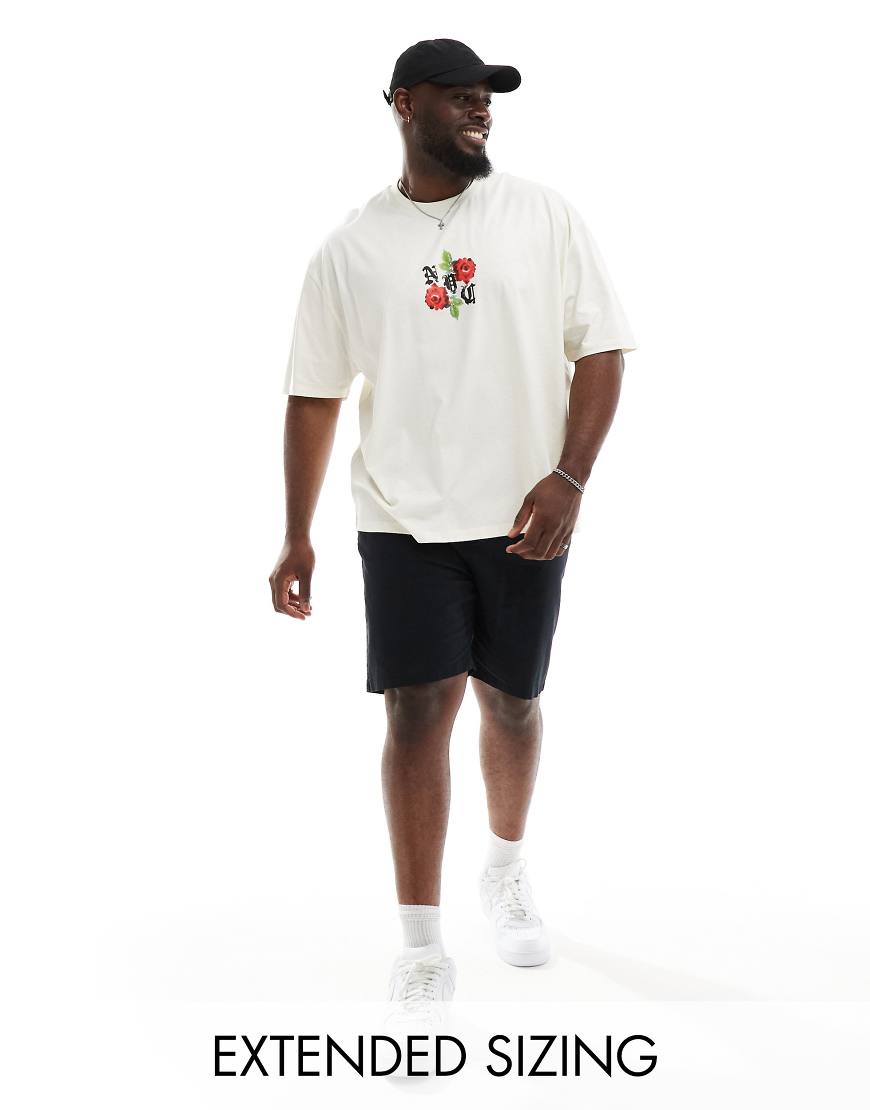 ASOS DESIGN - Oversize-T-Shirt in Beige mit Blumenprint vorn-Neutral von ASOS DESIGN