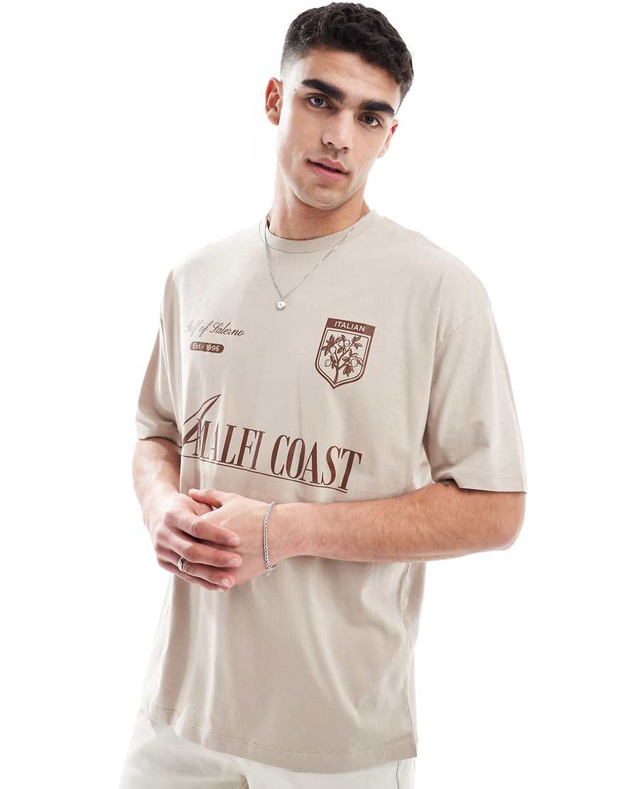 ASOS DESIGN - Oversize-T-Shirt in Beige mit City-Print-Neutral von ASOS DESIGN