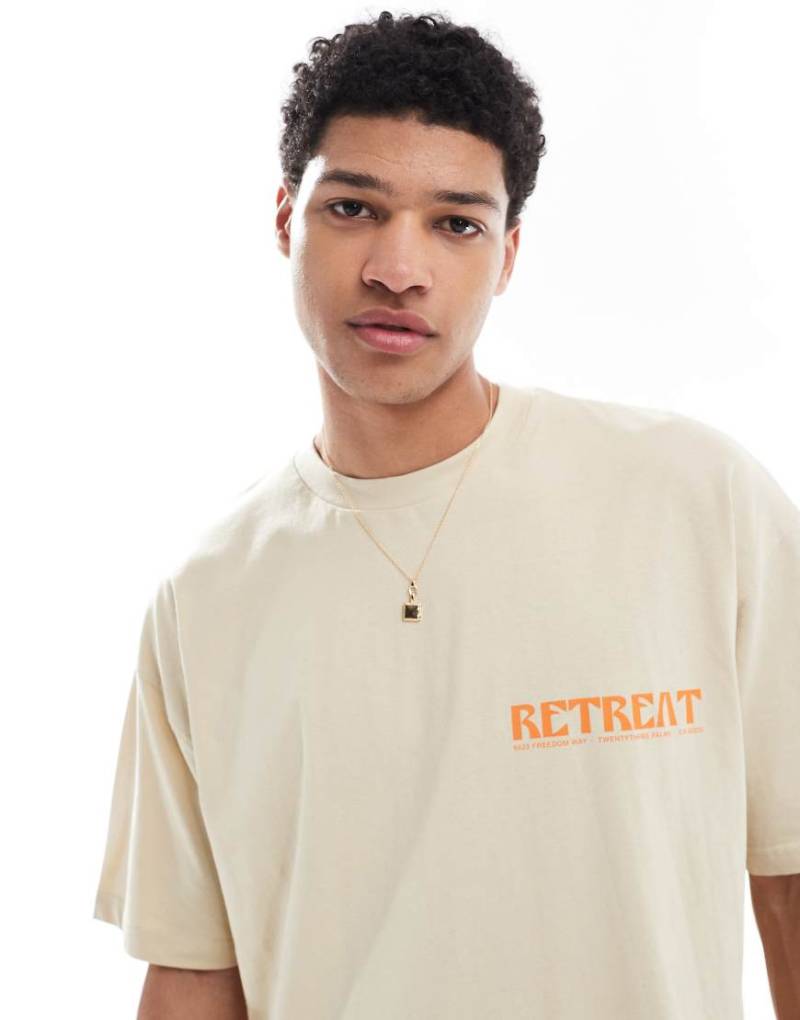 ASOS DESIGN - Oversize-T-Shirt in Beige mit Landschafts-Print-Neutral von ASOS DESIGN