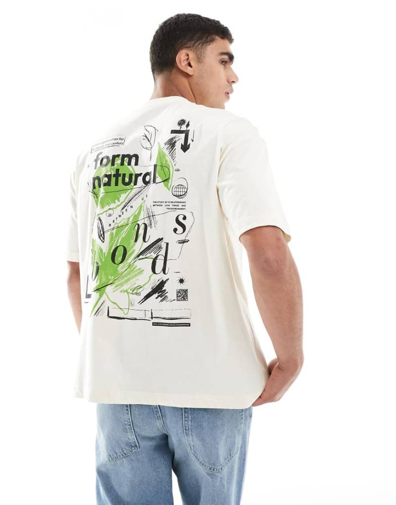 ASOS DESIGN - Oversize-T-Shirt in Beige mit Rückenprint-Weiß von ASOS DESIGN