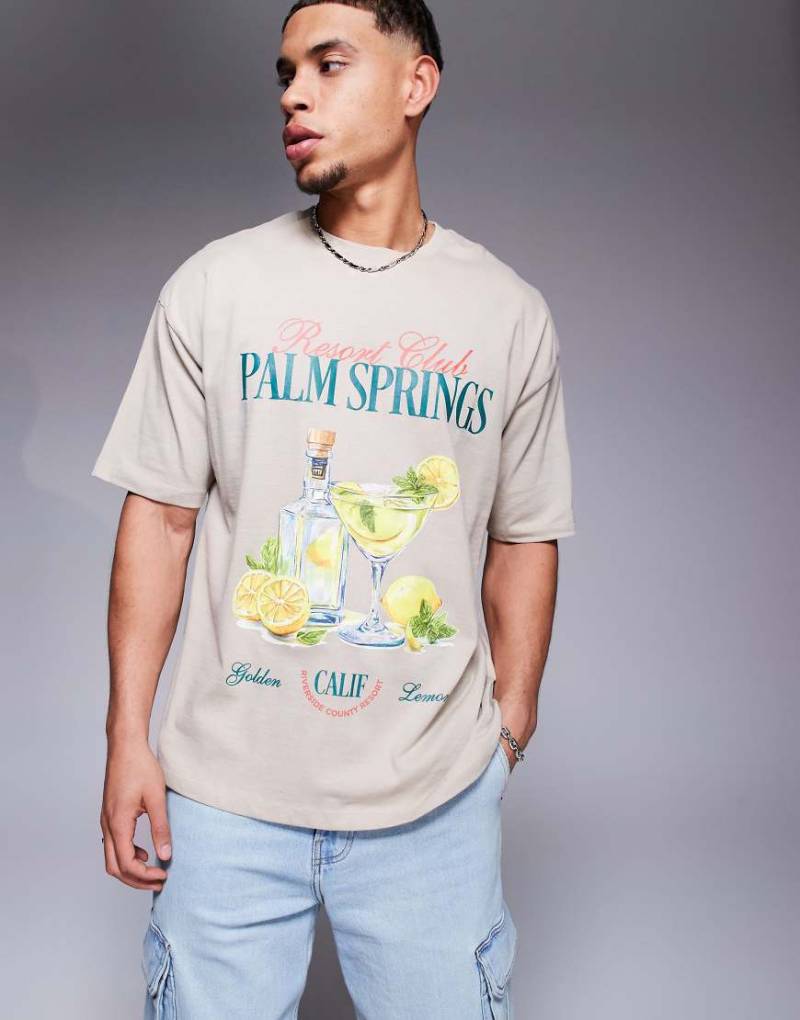 ASOS DESIGN - Oversize-T-Shirt in Beige mit Sommer-Print-Neutral von ASOS DESIGN