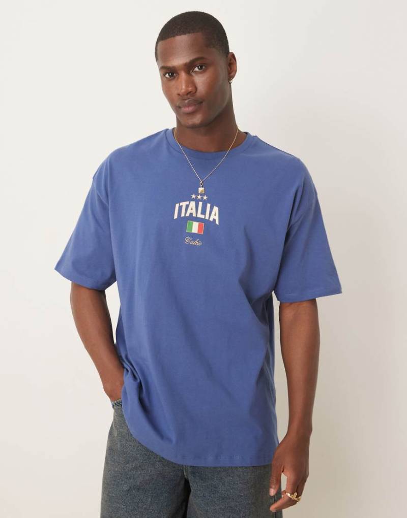ASOS DESIGN - Oversize-T-Shirt in Blau mit Italia-Print auf der Brust von ASOS DESIGN