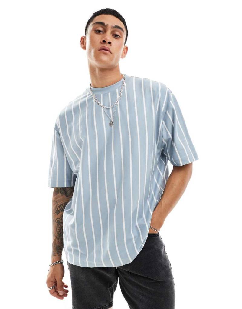 ASOS DESIGN - Oversize-T-Shirt in Blau mit Längsstreifen-Bunt von ASOS DESIGN
