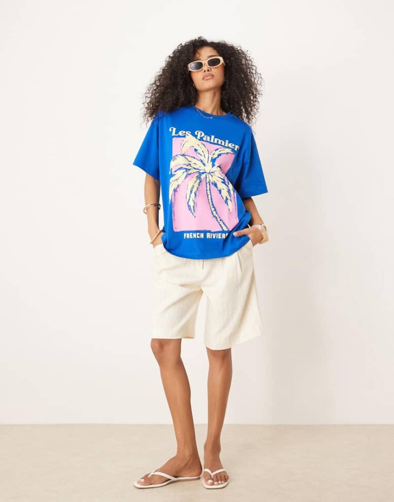 ASOS DESIGN - Oversize-T-Shirt in Blau mit Palmen-Grafik von ASOS DESIGN
