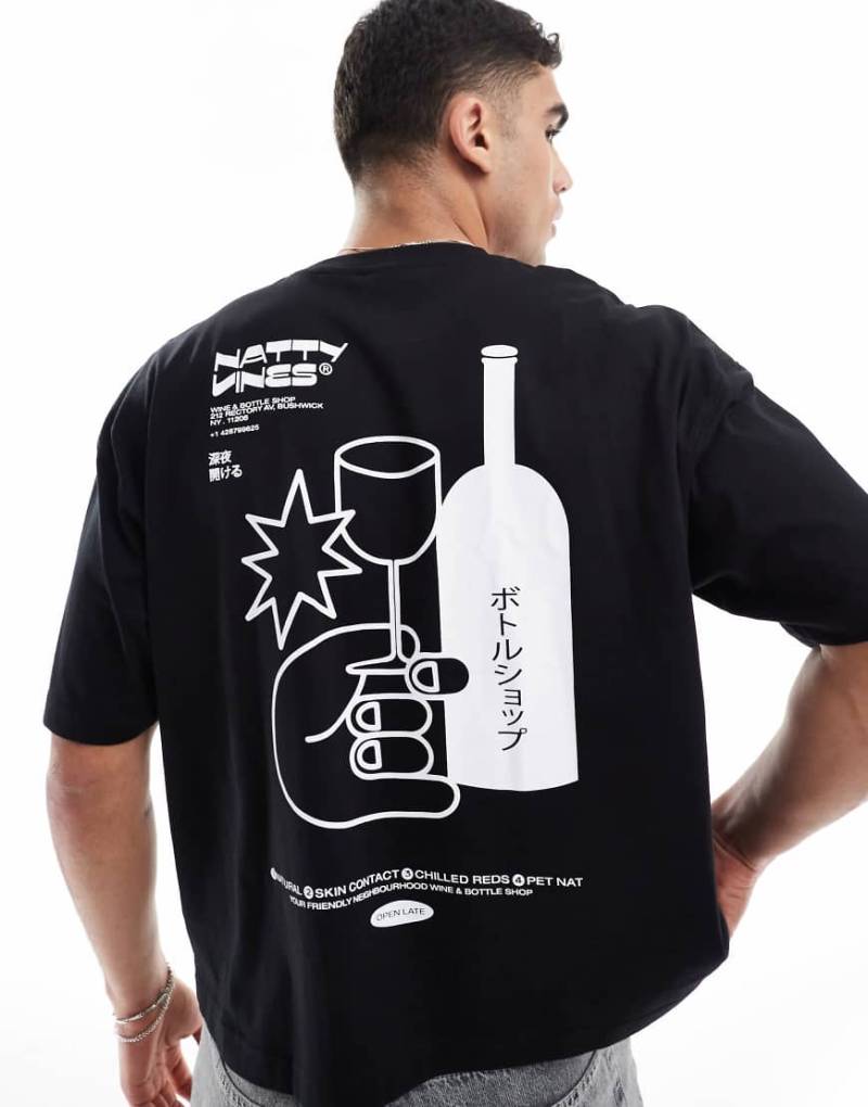 ASOS DESIGN - Oversize-T-Shirt in Boxy-Passform in Schwarz mit Drinks-Grafikprints von ASOS DESIGN