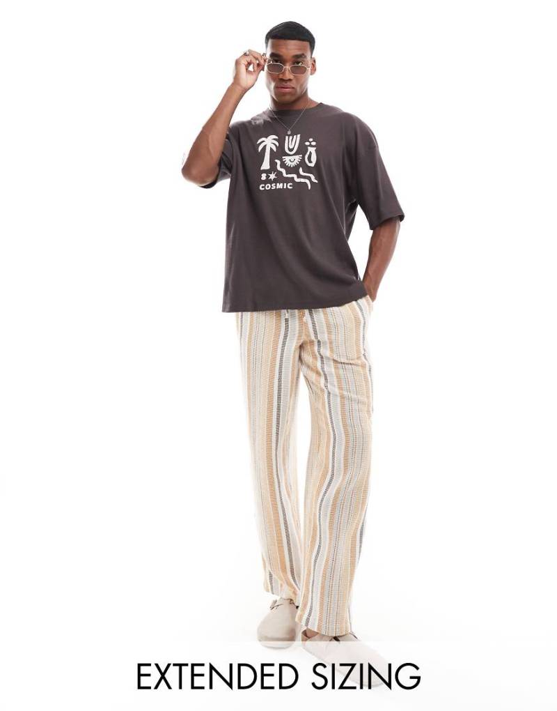 ASOS DESIGN - Oversize-T-Shirt in Braun mit Himmelskörper-Print auf der Brust und Rippenstruktur von ASOS DESIGN