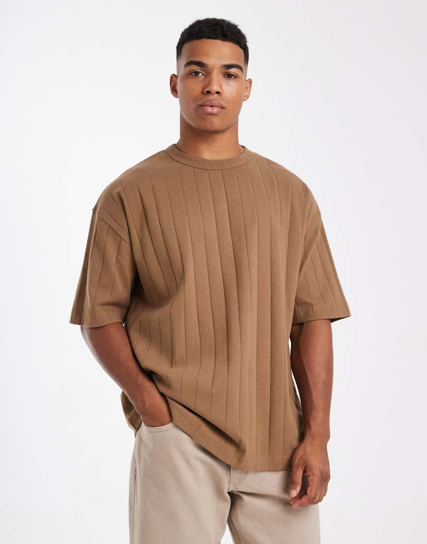 ASOS DESIGN - Oversize-T-Shirt in Braun mit Rippenstruktur-Brown von ASOS DESIGN