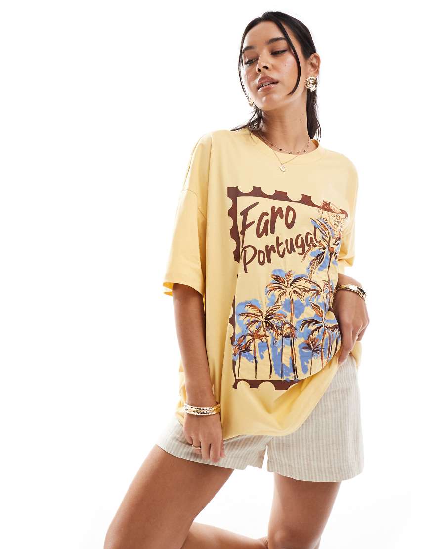 ASOS DESIGN - Oversize-T-Shirt in Buttermilch-Gelb mit Stempel-Print ASOS DESIGN - Oversize-T-Shirt in Buttermilch-Gelb mit Stempel-Print von ASOS DESIGN