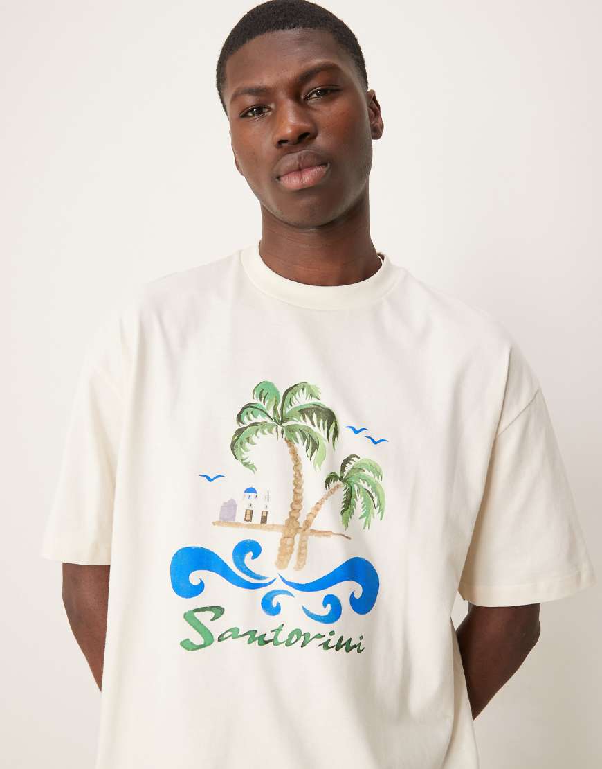 ASOS DESIGN - Oversize-T-Shirt in Creme mit Palmenprint auf der Brust-Weiß ASOS DESIGN - Oversize-T-Shirt in Creme mit Palmenprint auf der Brust-Weiß von ASOS DESIGN