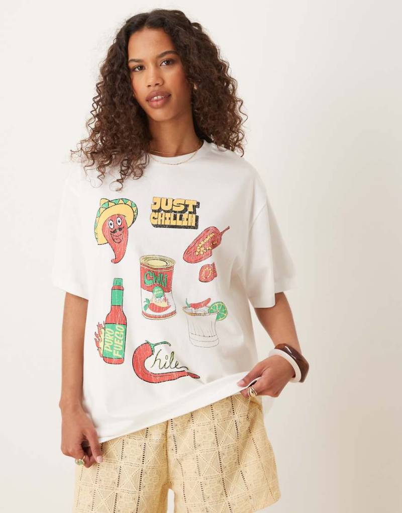 ASOS DESIGN - Oversize-T-Shirt in Creme mit mexikanischem Chilli-Grafikprint-Weiß von ASOS DESIGN