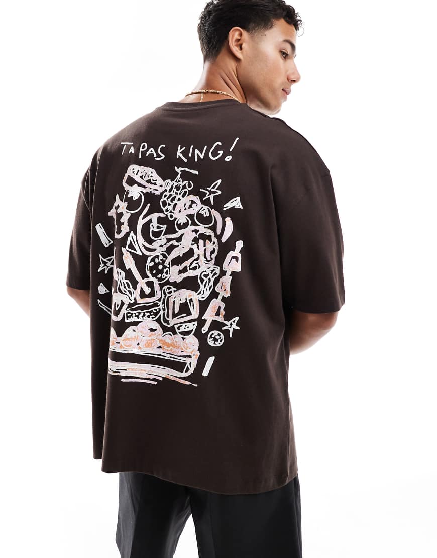 ASOS DESIGN - Oversize-T-Shirt in Dunkelbraun mit Sommer-Print von ASOS DESIGN