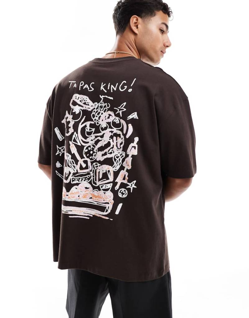 ASOS DESIGN - Oversize-T-Shirt in Dunkelbraun mit Sommer-Print von ASOS DESIGN