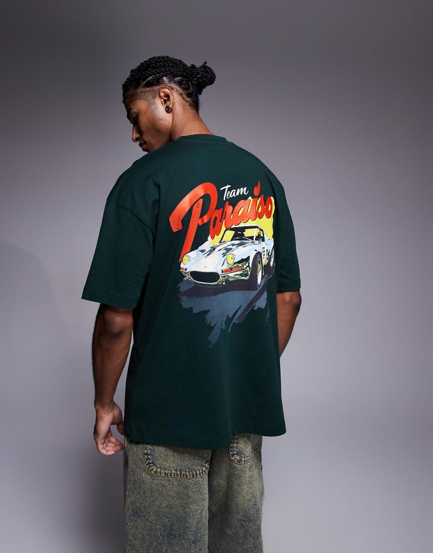 ASOS DESIGN - Oversize-T-Shirt in Dunkelgrün mit Autografik von ASOS DESIGN