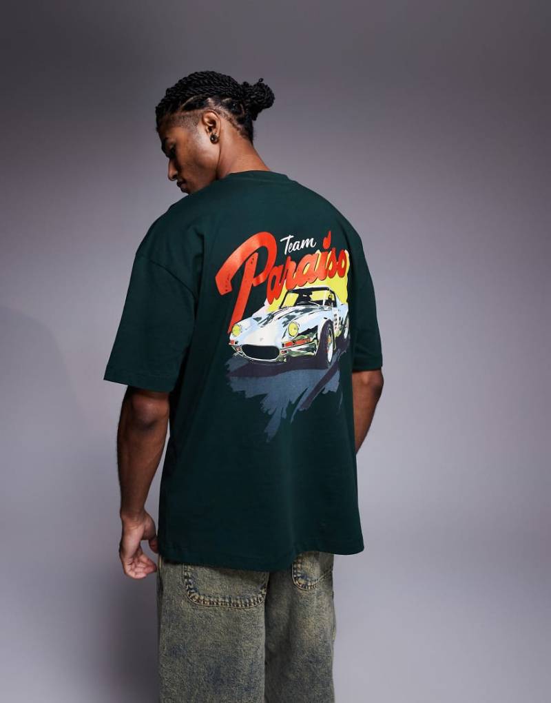 ASOS DESIGN - Oversize-T-Shirt in Dunkelgrün mit Autografik von ASOS DESIGN