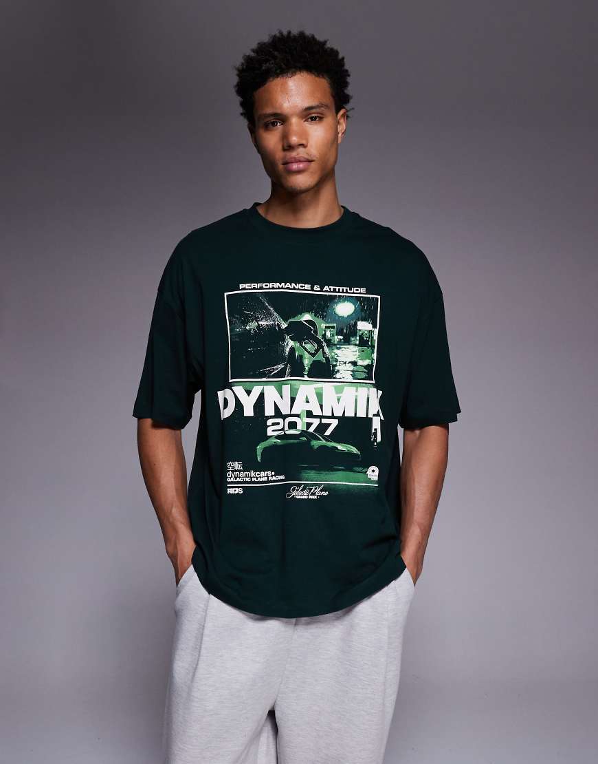 ASOS DESIGN - Oversize-T-Shirt in Dunkelgrün mit Straßen-Grafik von ASOS DESIGN