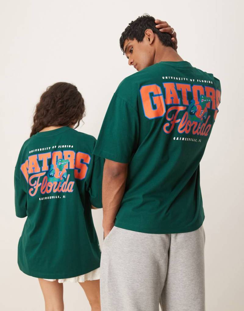ASOS DESIGN - Oversize-T-Shirt in Dunkelgrün mit Unisex-Schnitt und „Florida Gators"-Prints von ASOS DESIGN