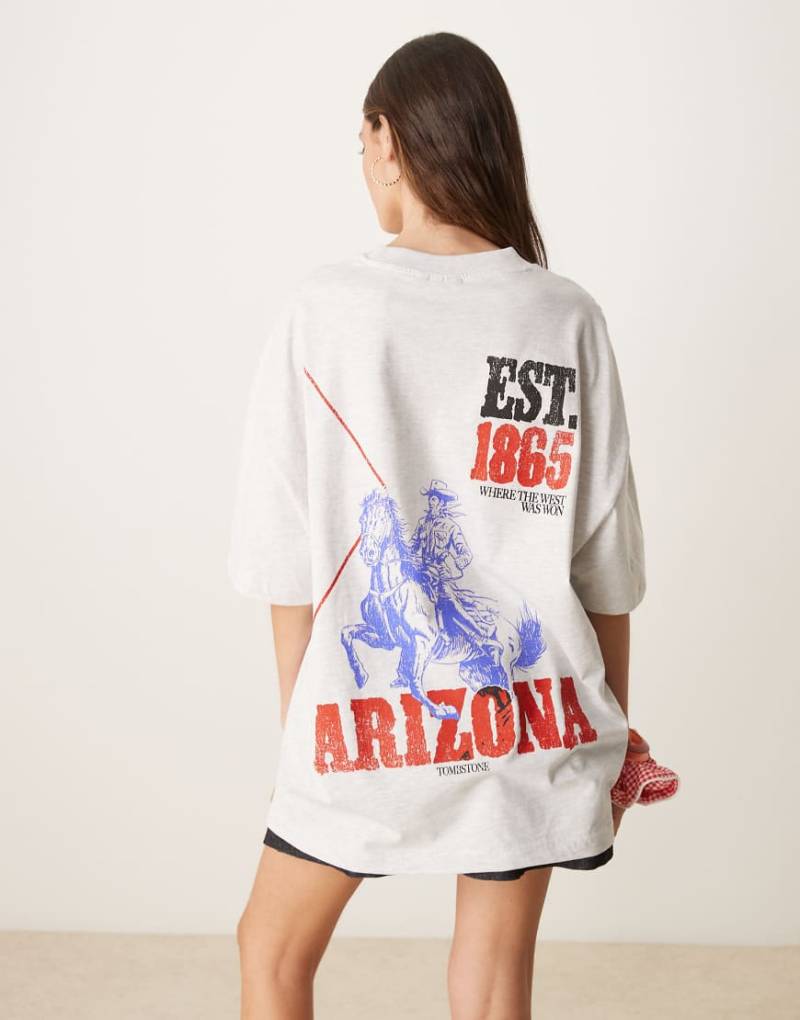 ASOS DESIGN - Oversize-T-Shirt in Eisbeige meliert mit Arizona-Rodeo-Grafik-Grau von ASOS DESIGN