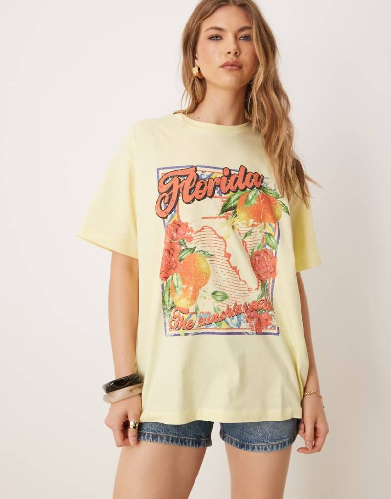 ASOS DESIGN - Oversize-T-Shirt in Gelb mit „Florida"-Print von ASOS DESIGN